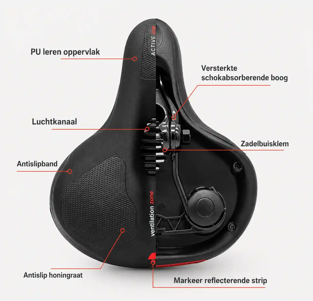 Ergonomisk komfort-cykelsadel med udskæring – med 2 tommer tyk skumpolstring og vandtæt PU-læder