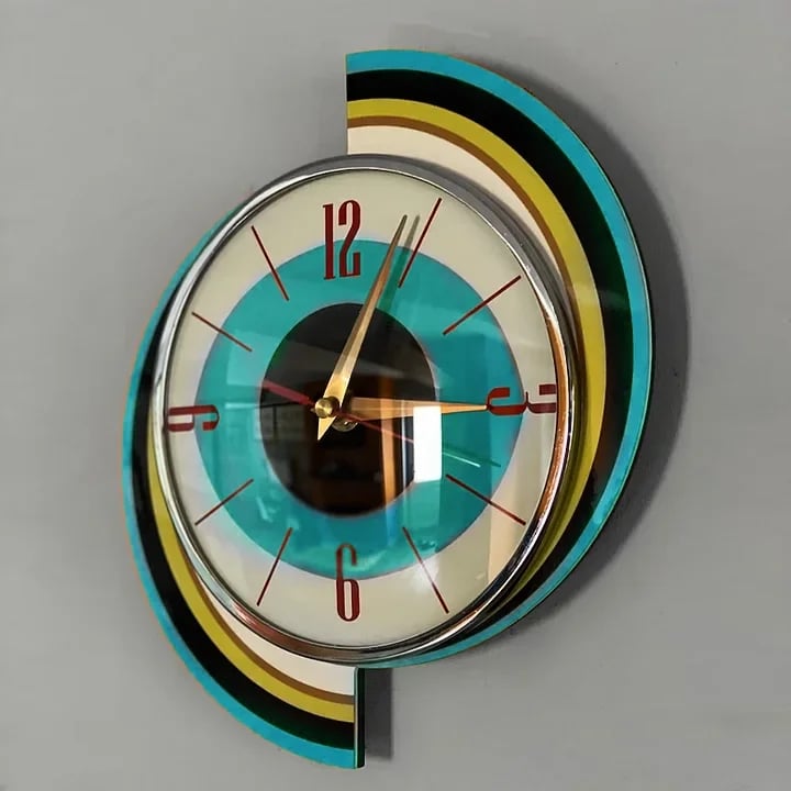 Håndlavet vægur i mid-century-stil | Retro vægdekoration, lydløst og batteridrevet