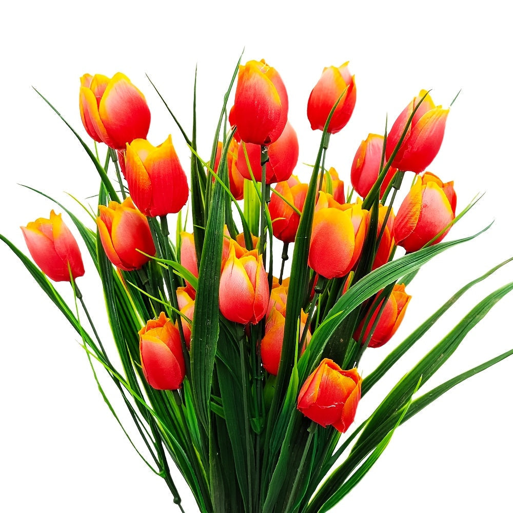 Sæt med 6 buketter kunstige tulipaner – UV-bestandige og realistiske til have- og indendørsdekoration