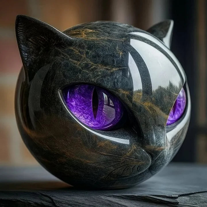 NoirCat skulptur – sort kattehoved med hypnotiske øjne