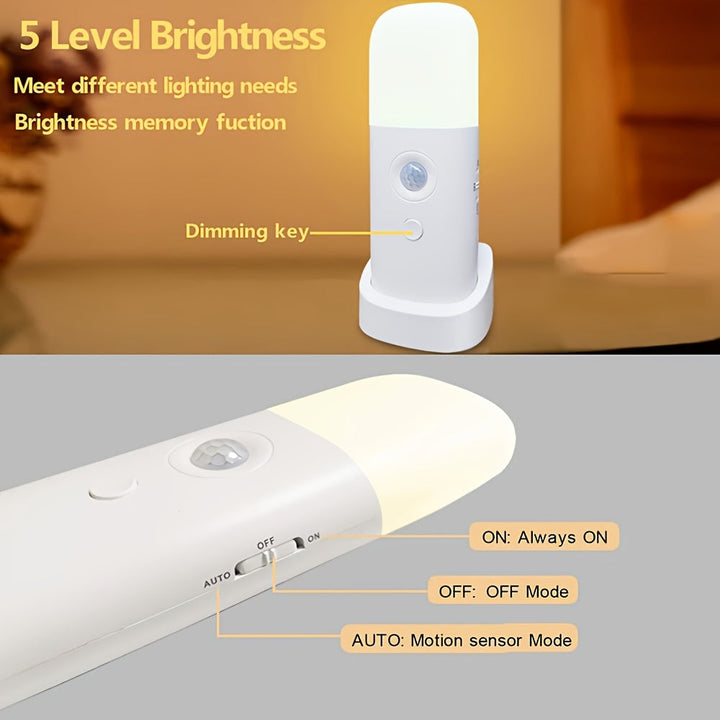 LED-Natlampe med Bevægelsessensor – USB-Genopladelig og Justerbar Lysstyrke til Soveværelser og Gange