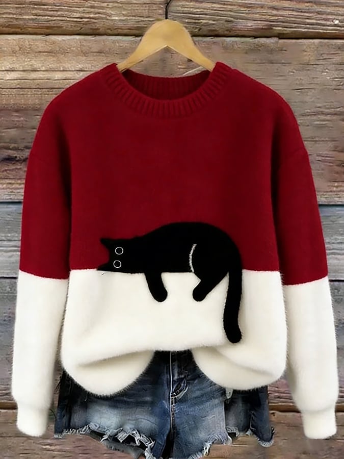 Oversize-sweater med katteprint