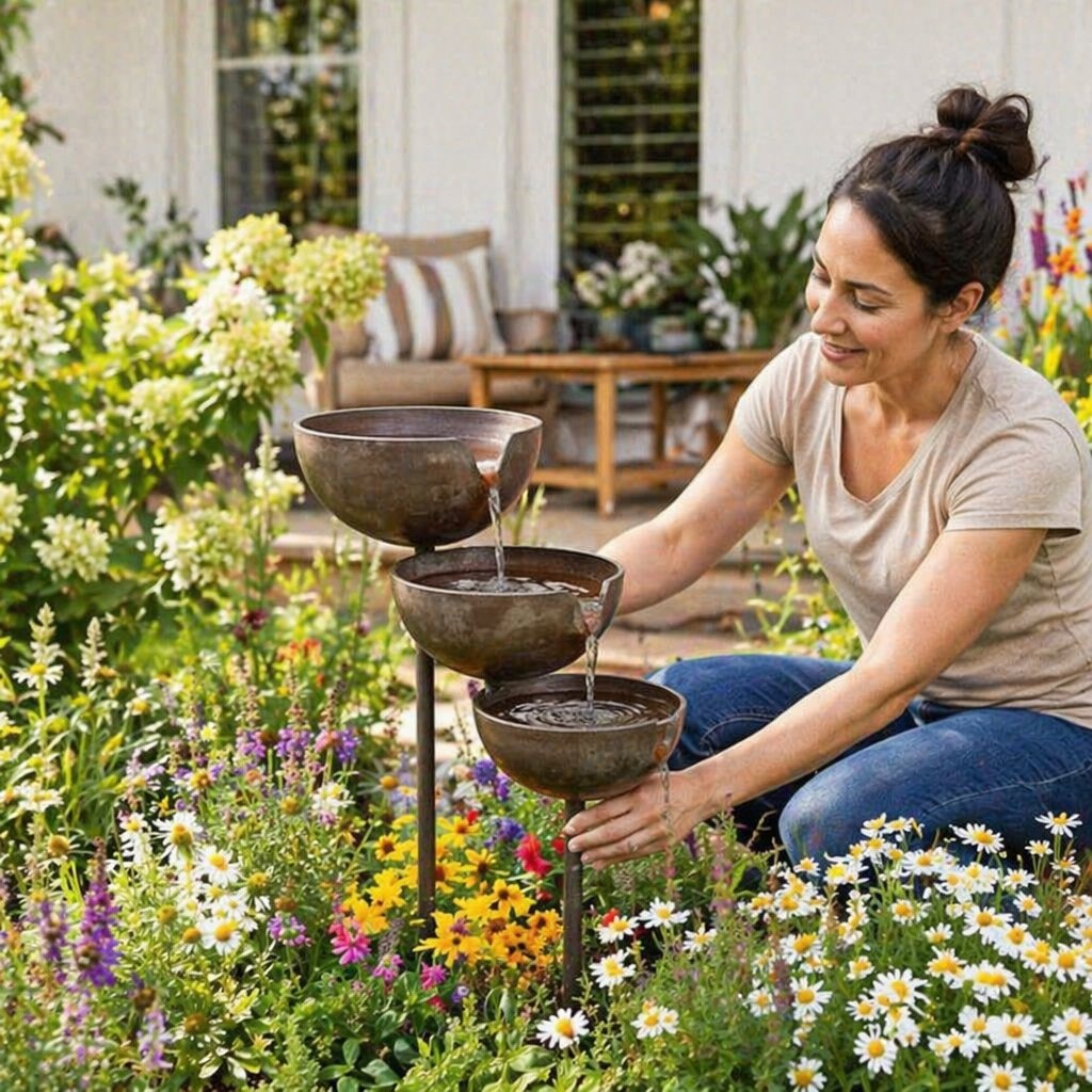 Fuglebad med regnopsamler - naturlig vandkilde til fugle & bier