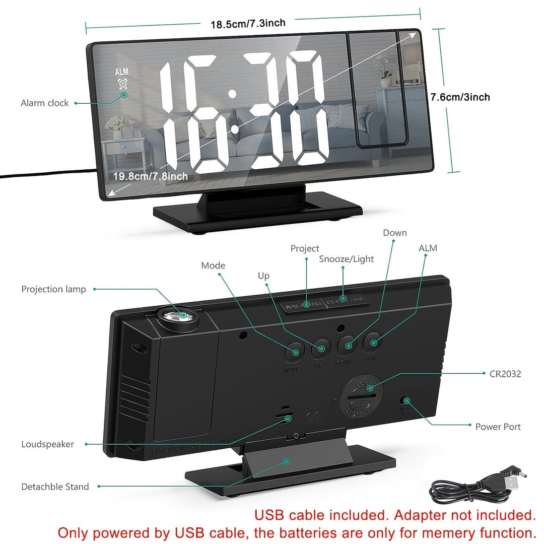 LED-projektionsvækkeur med justerbar 180°-projektion – tydeligt display og snooze-funktion til soveværelse eller kontor