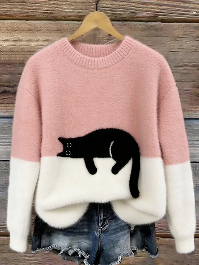 Oversize-sweater med katteprint