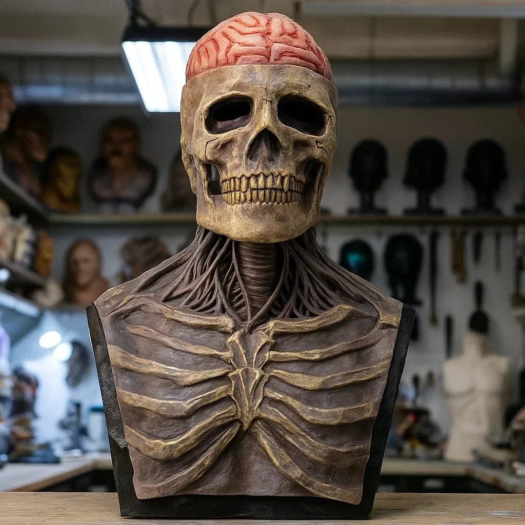 GRAVEFACE – Realistisk skeletmaske med hat til det ultimative Halloween-kostume