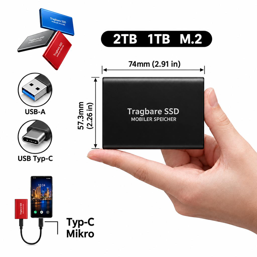 Bærbar højhastigheds-SSD, USB-C 1050 MB/s (2 TB)