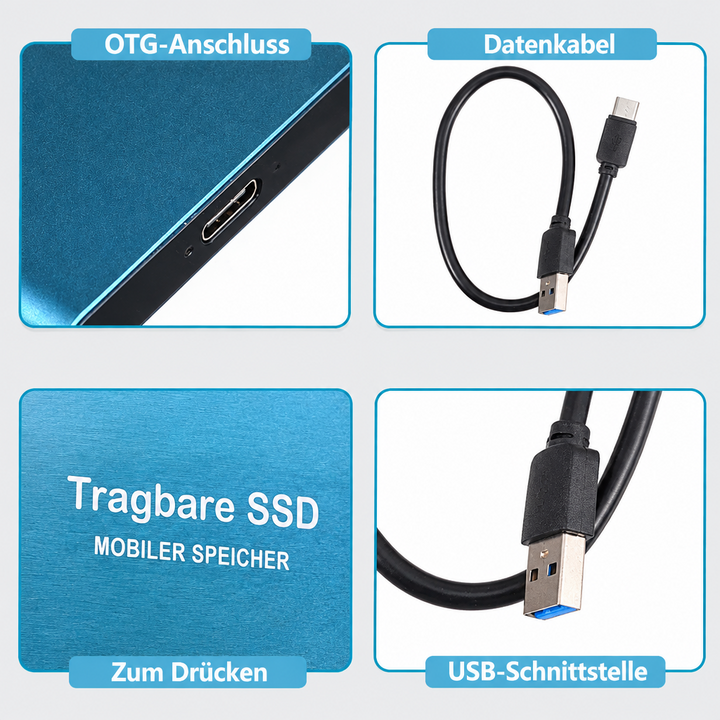 Bærbar højhastigheds-SSD, USB-C 1050 MB/s (2 TB)