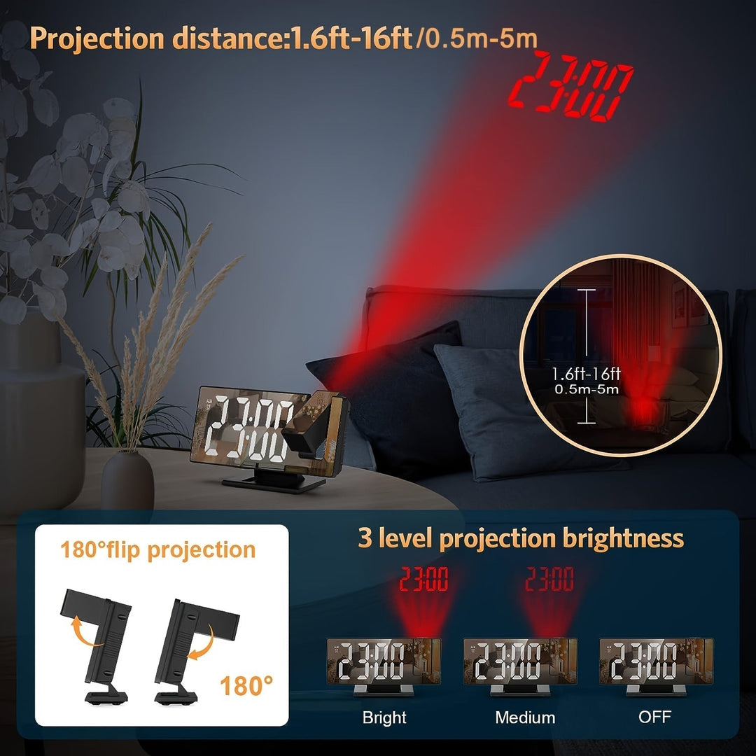 LED-projektionsvækkeur med justerbar 180°-projektion – tydeligt display og snooze-funktion til soveværelse eller kontor
