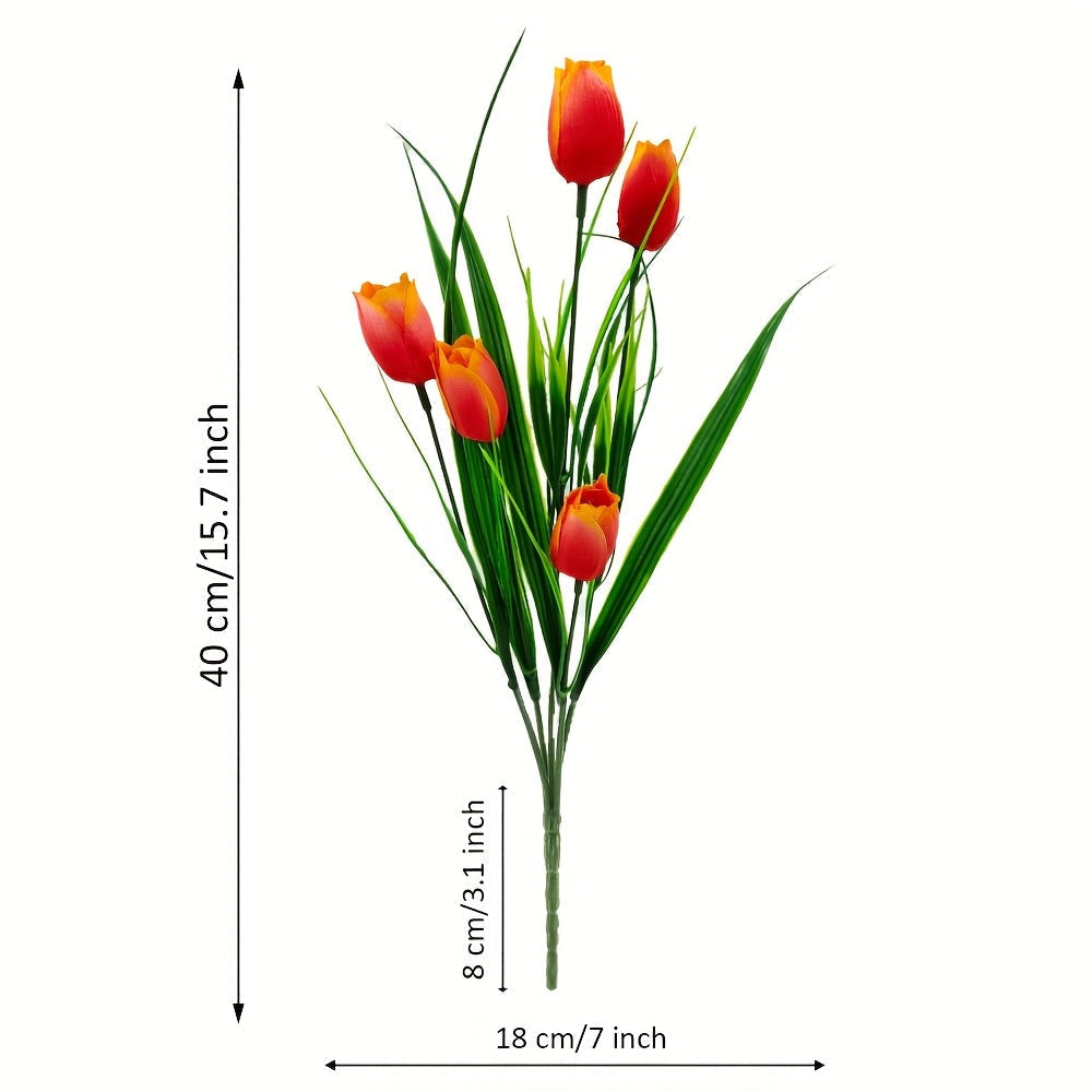 Sæt med 6 buketter kunstige tulipaner – UV-bestandige og realistiske til have- og indendørsdekoration
