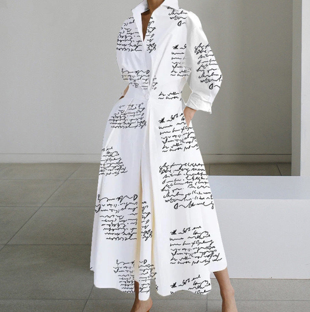 Long-Sleeve Blouse Elastic Waist Swing Dress