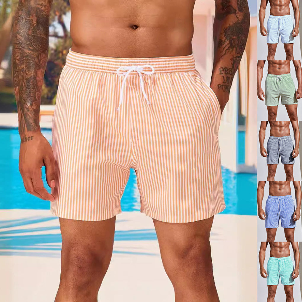 Men's 3D Striped Print Shorts Summer Casual Lightweight Beach Pants