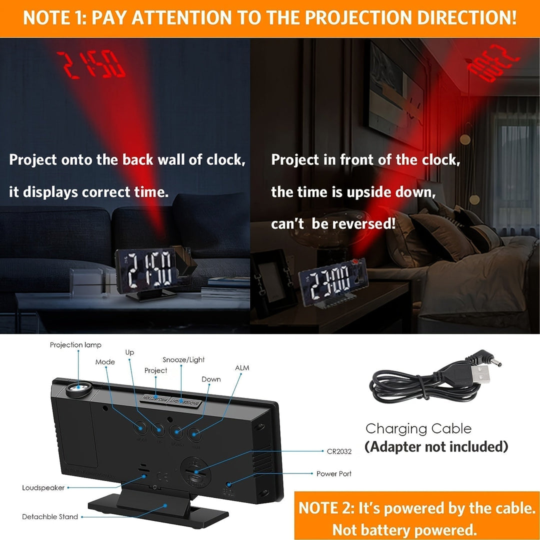 LED-projektionsvækkeur med justerbar 180°-projektion – tydeligt display og snooze-funktion til soveværelse eller kontor