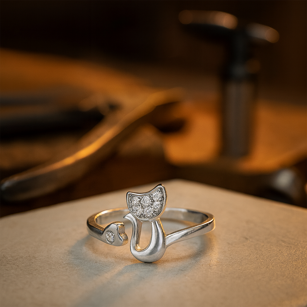 Sød Kat Åben Ring – Cubic Zirconia