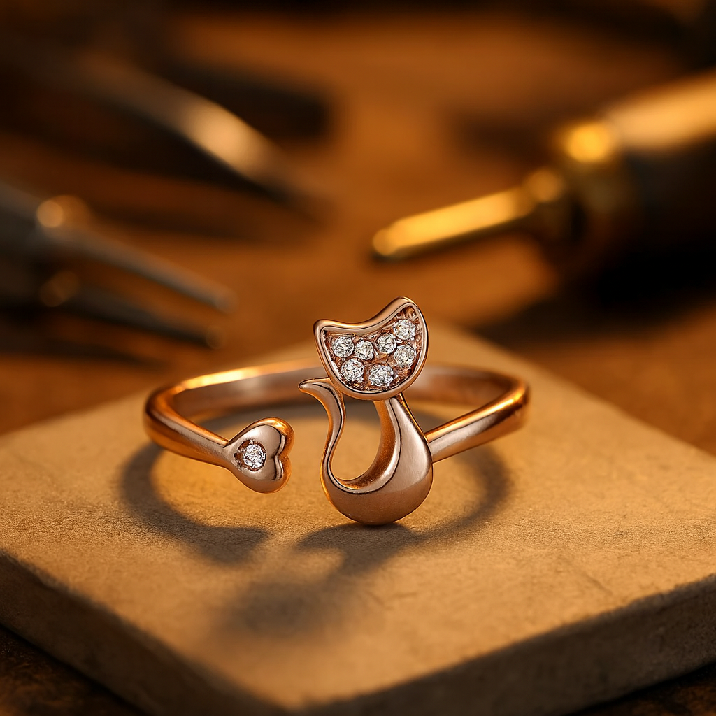 Sød Kat Åben Ring – Cubic Zirconia