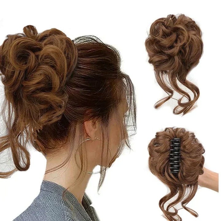 Krøllet chignon – clip-in hairextensions med volumen og naturligt udseende