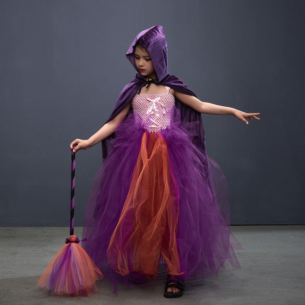 Halloween Kostume Heks Børnekjole Kappe Kost Sæt — billede 5