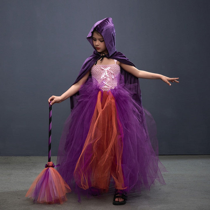Halloween Kostume Heks Børnekjole Kappe Kost Sæt — billede 5