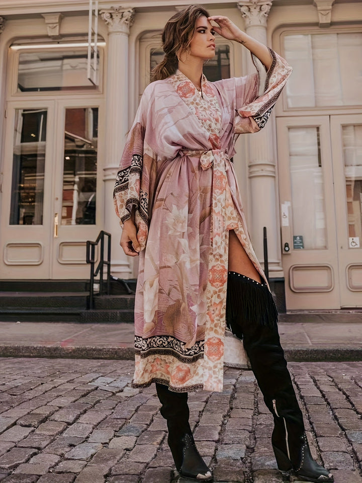 Kimono med rødt blomsterprint - Isabella