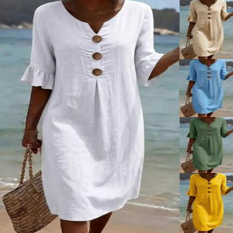 Summer Womens Solid Colored Cotton Dress
