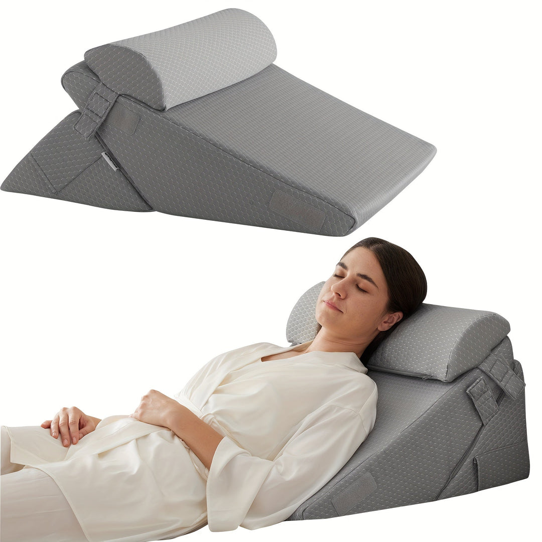 RelaxPlus Justerbar Ortopædisk Kilepude - Premium 7-i-1 Memory Foam-støttesystem