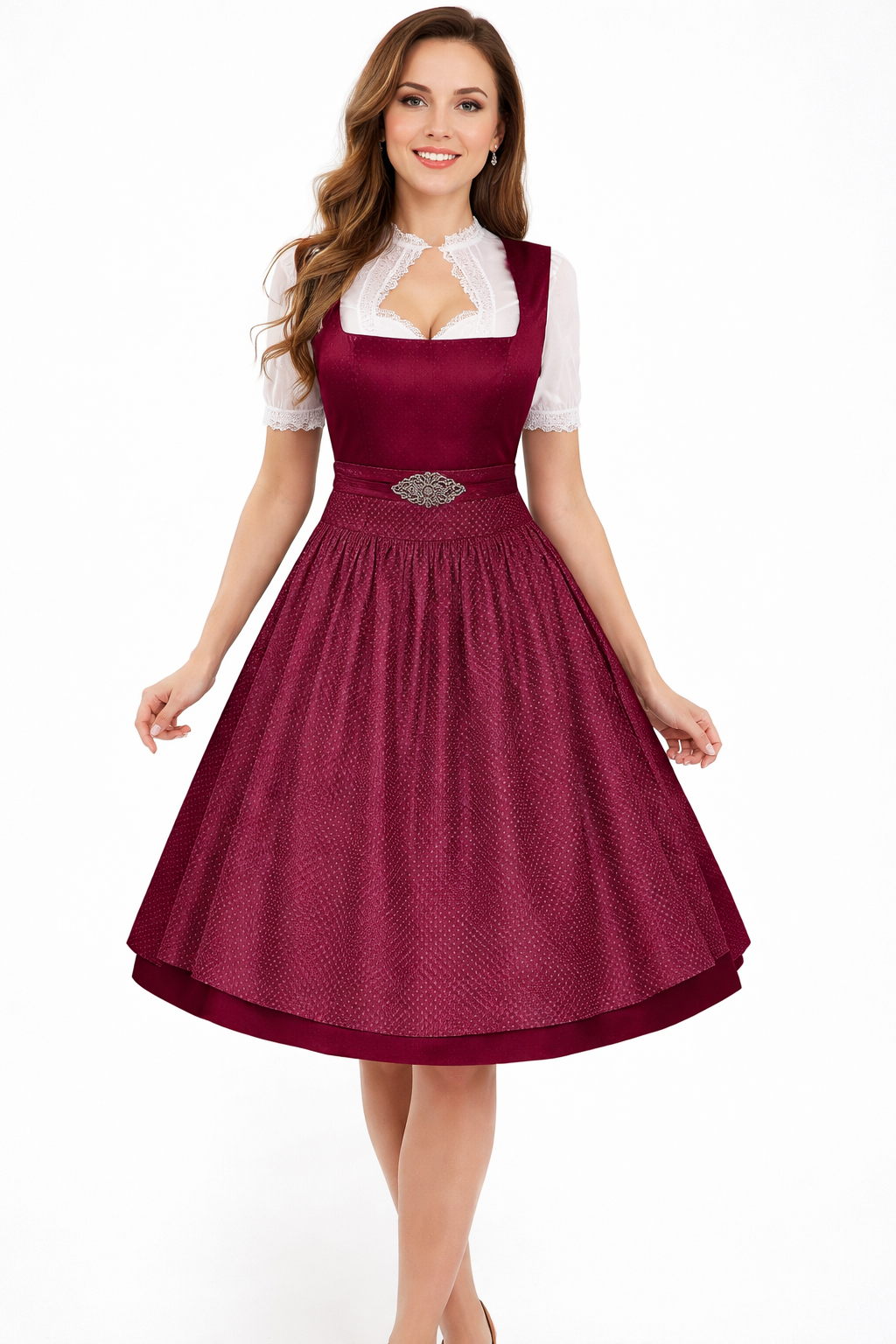 Dirndl-sæt til damer med bluse med høj krave og nederdel