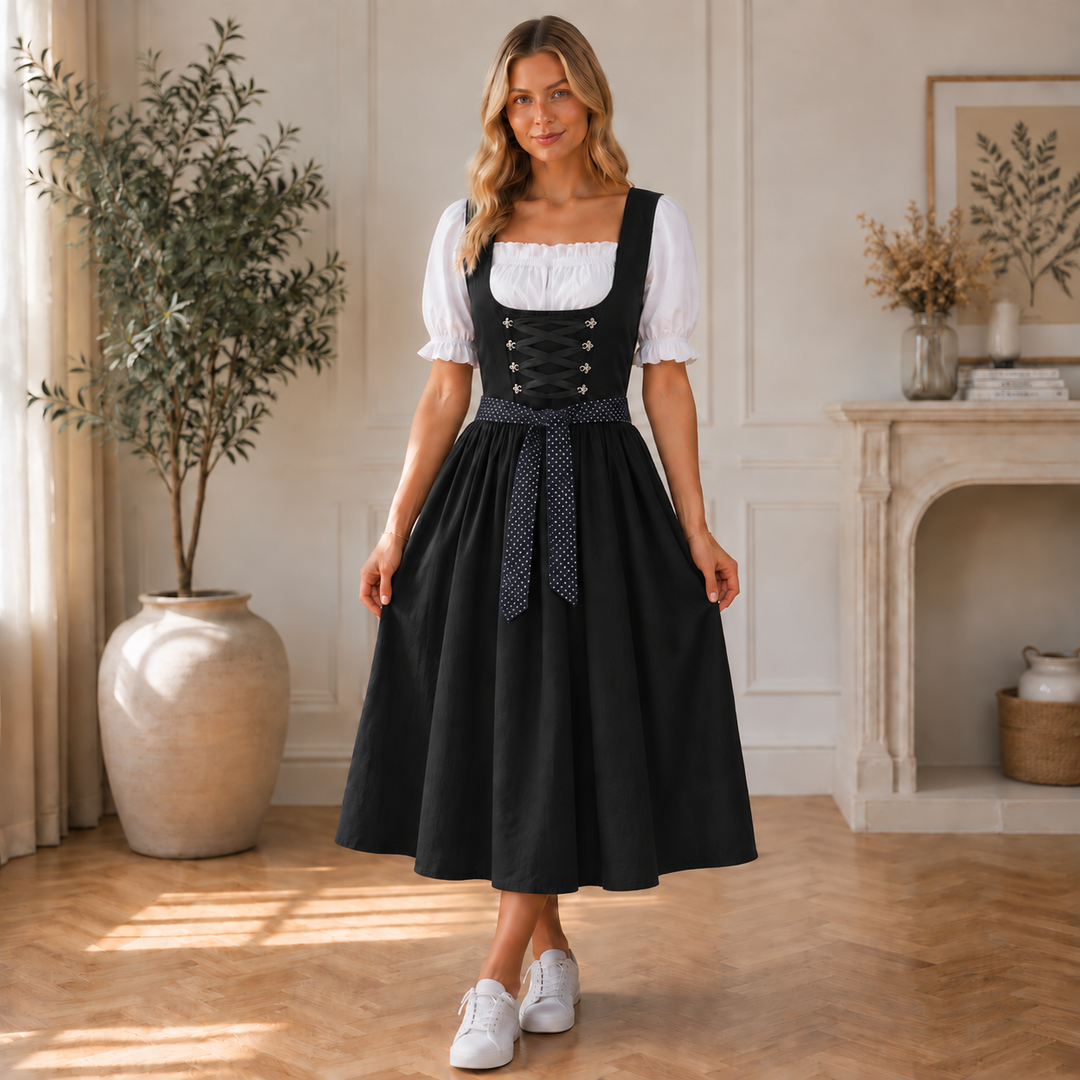 Midi-dirndl til kvinder med snøremieder