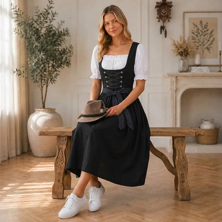 Midi-dirndl til kvinder med snøremieder