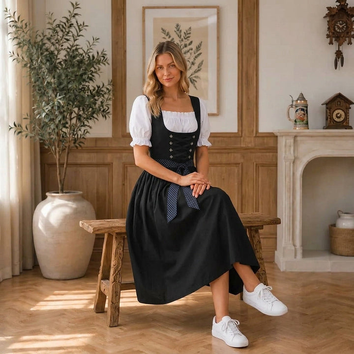Midi-dirndl til kvinder med snøremieder
