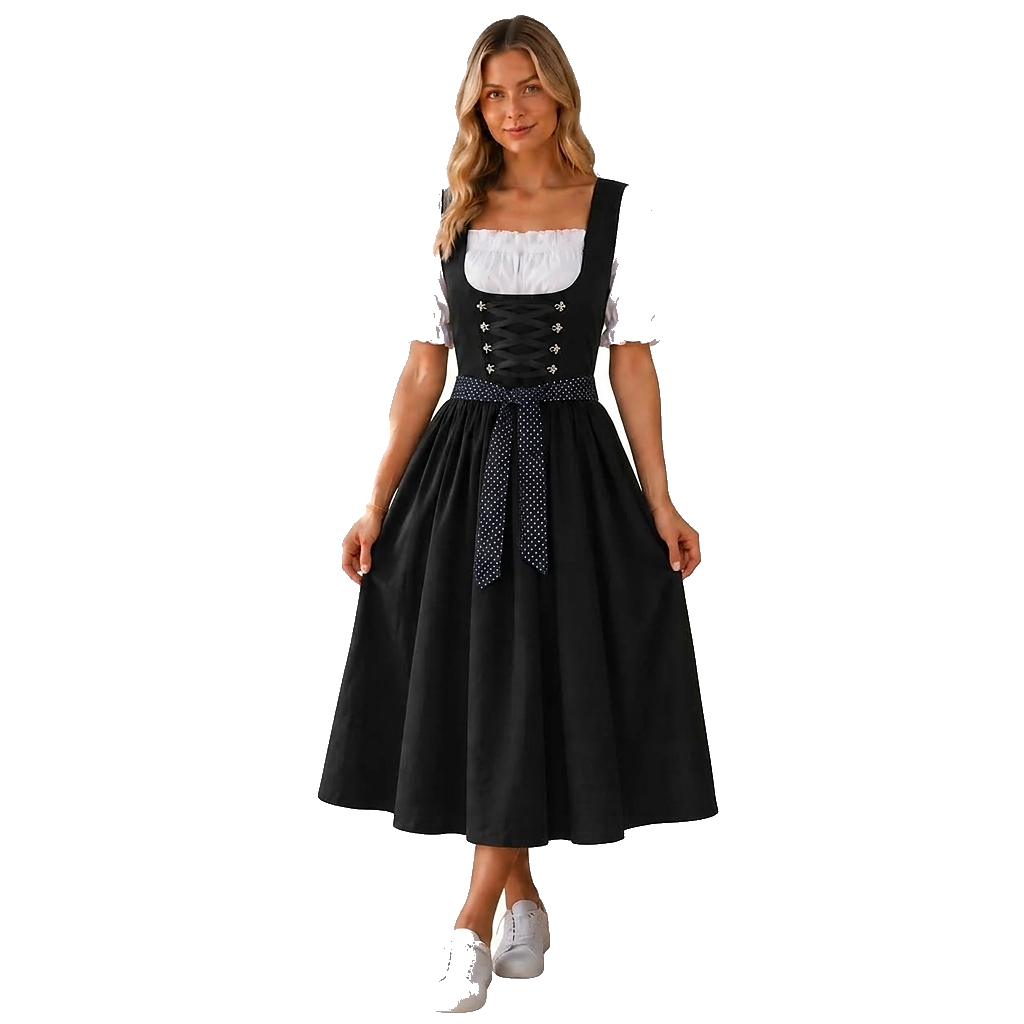 Midi-dirndl til kvinder med snøremieder