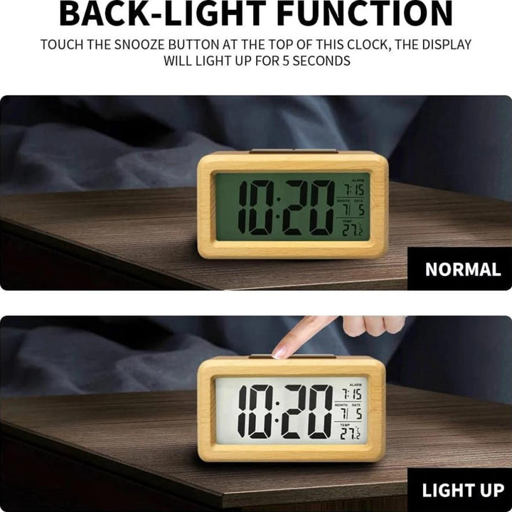 Digitalt ur i træ – LED-display med temperatur og dato