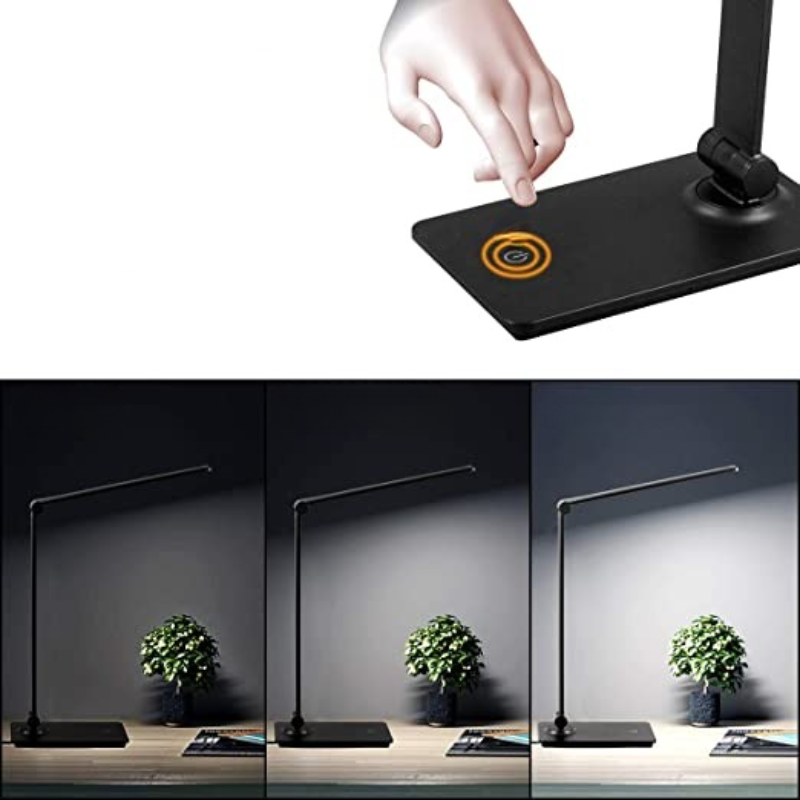 LED-skrivebordslampe, skrivebordslampe med touch-betjening og 3 lysstyrketrin, dæmpbar kontorlampe med justerbar arm, sammenklappelig bordlampe til skrivebord, soveværelse, natbord, kontor