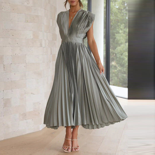 Elegant V-Hals Ærmeløs Kjole