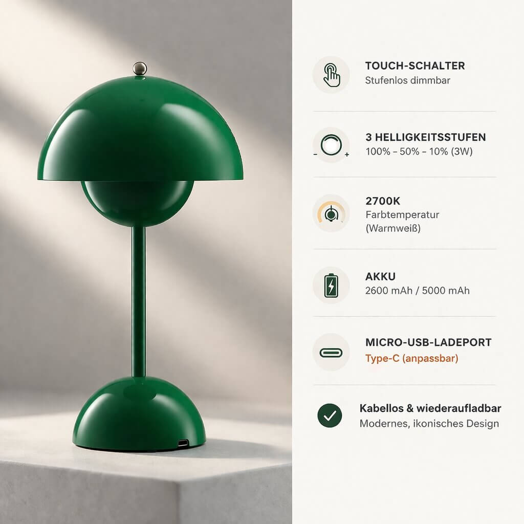 Designer bordlampe | LED-bordlampe | Natlampe | Dæmpbar og trådløs | Lumora