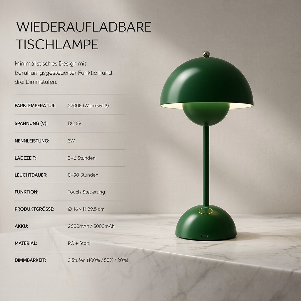 Designer bordlampe | LED-bordlampe | Natlampe | Dæmpbar og trådløs | Lumora