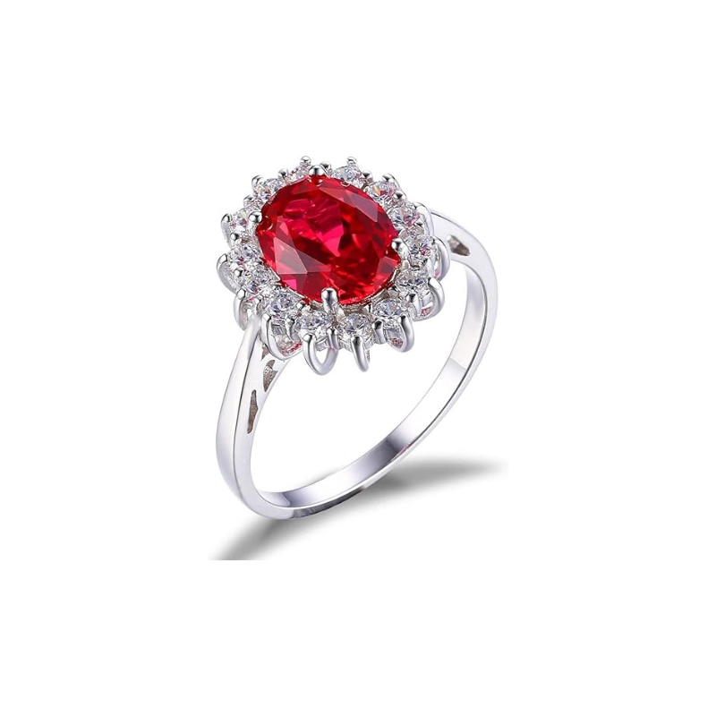 Elegant ring i hvidguld med rubinhalo