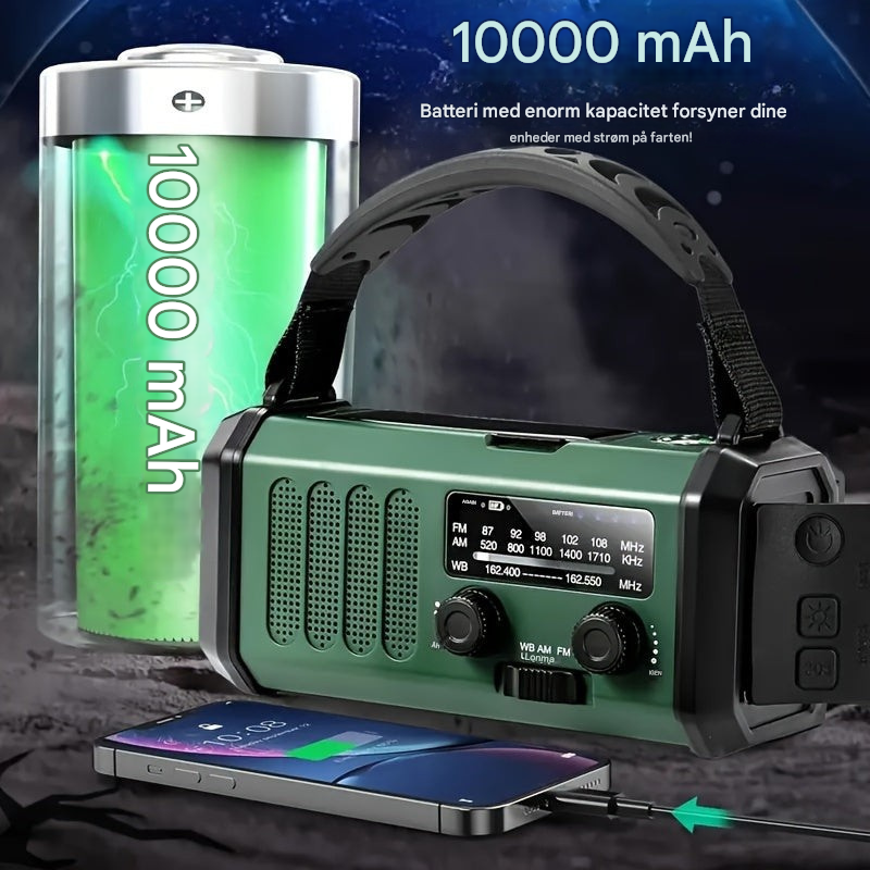 Nødradio med håndsving, solpanel og powerbank-funktion