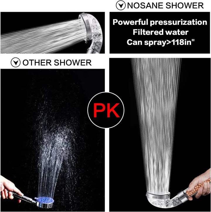Vandbesparende brusehoved med højt tryk og filter - AquaGlow