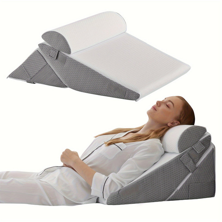 RelaxPlus Justerbar Ortopædisk Kilepude - Premium 7-i-1 Memory Foam-støttesystem