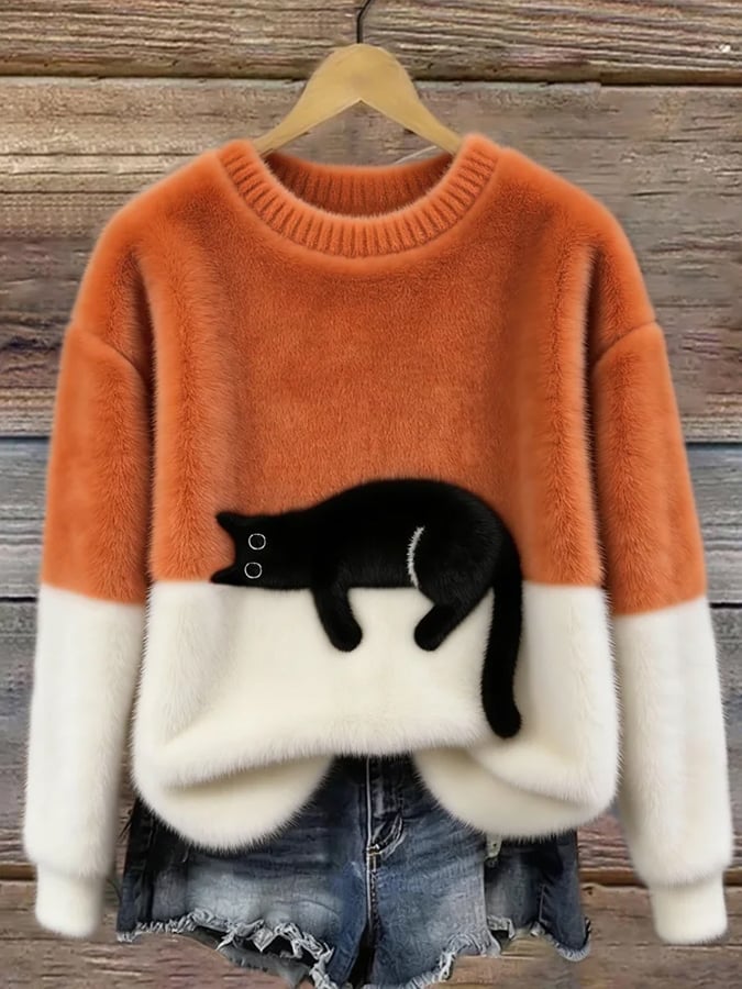Oversize-sweater med katteprint