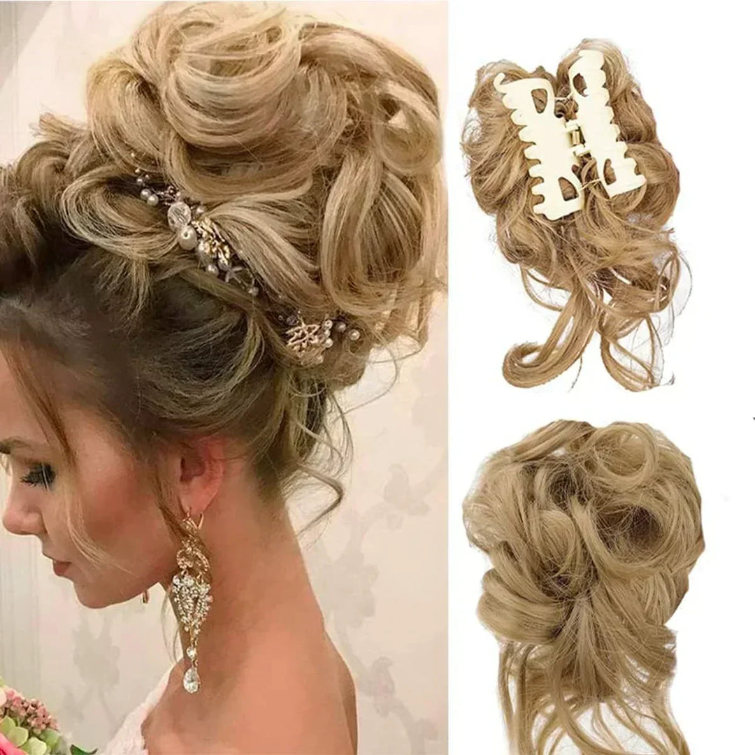 Krøllet chignon – clip-in hairextensions med volumen og naturligt udseende
