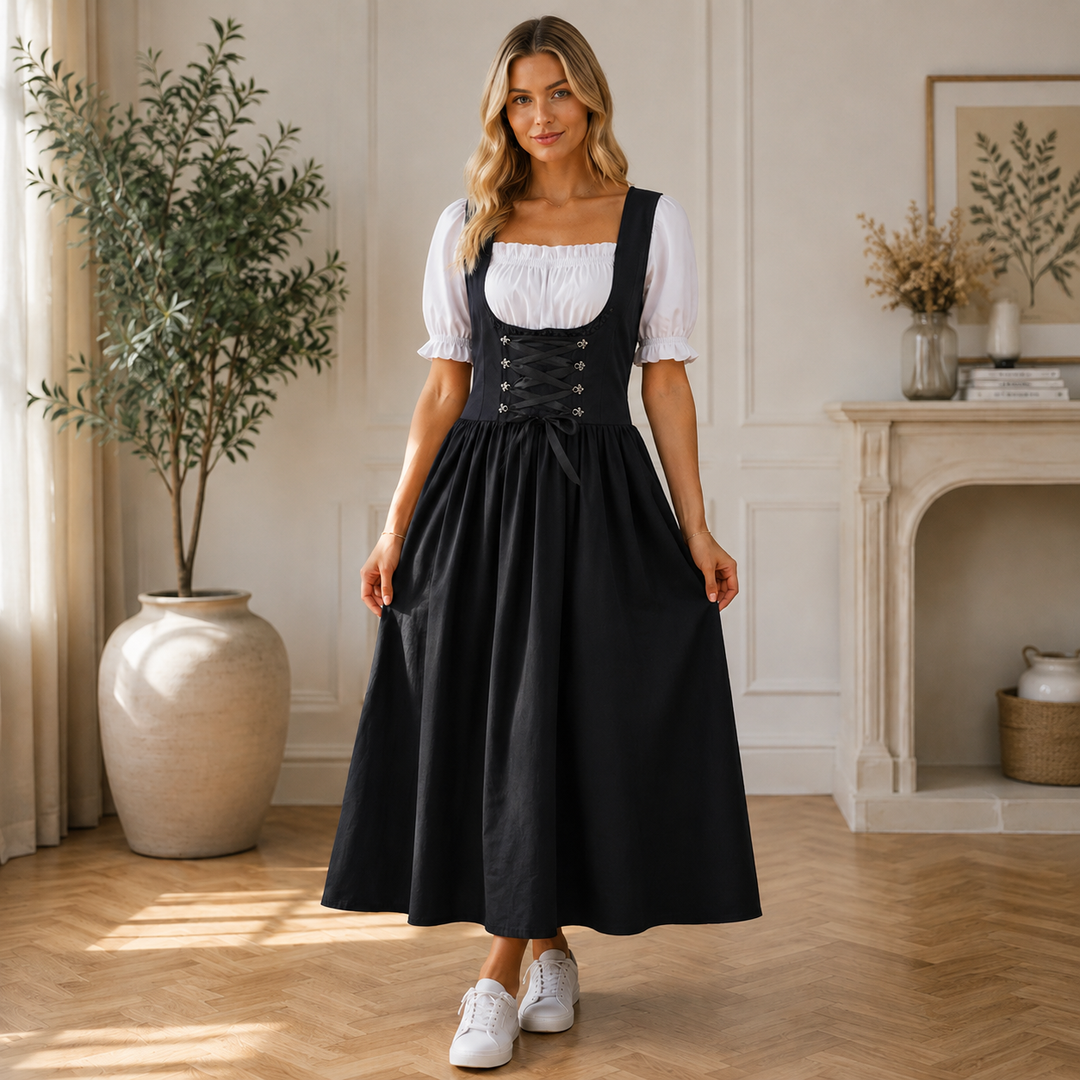 Sort dirndl til damer – traditionel Oktoberfest-kjole