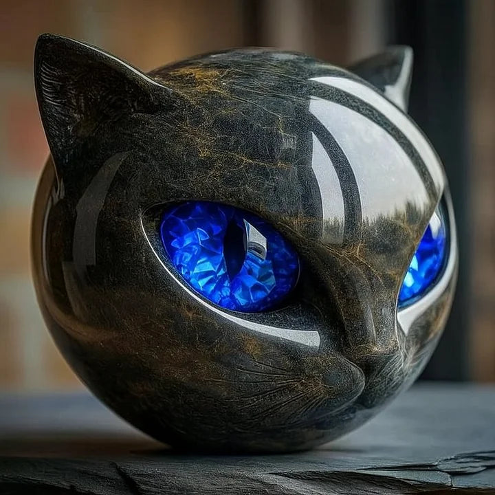 NoirCat-skulptur – Sort Kattehoved med Hypnotiske Øjne