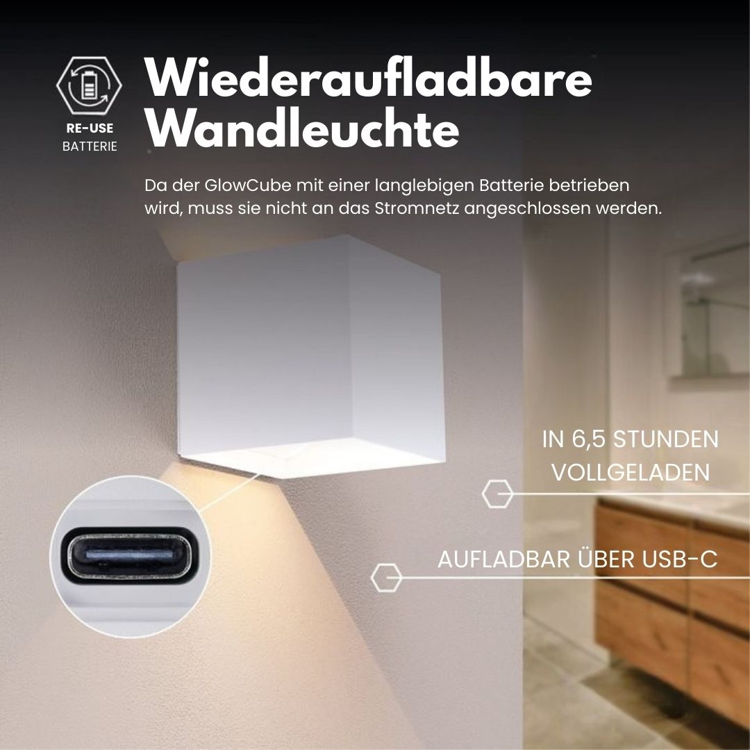 Trådløs Væglampe til Indendørs og Udendørs Brug | LED-lampe med Batteri og Sensor | GlowCube