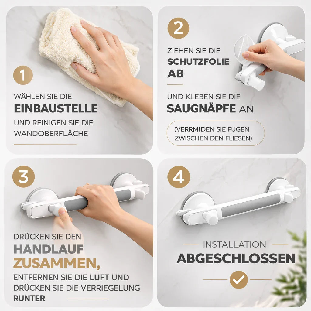 Støttehåndtag til bruser, badekar eller toilet | Sugekopshåndtag til ældre uden boring | SeniGrip