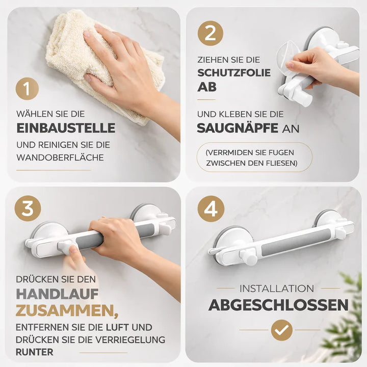 Støttehåndtag til bruser, badekar eller toilet | Sugekopshåndtag til ældre uden boring | SeniGrip