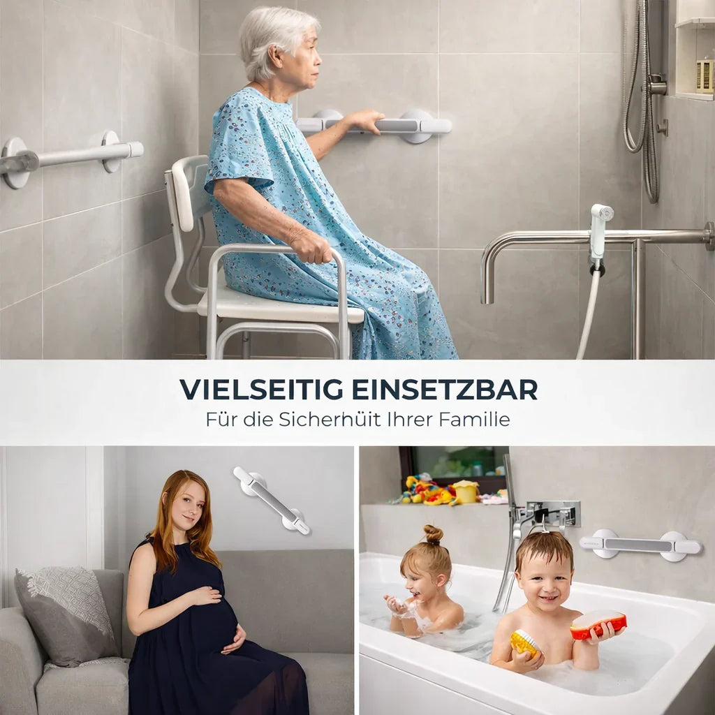 Støttehåndtag til bruser, badekar eller toilet | Sugekopshåndtag til ældre uden boring | SeniGrip