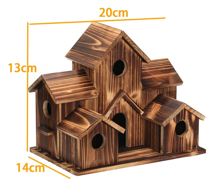 Håndlavet fuglehus i træ - 6 huller - bæredygtigt design