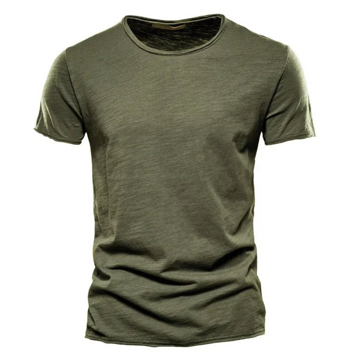 T-shirt til mænd med rund hals og slub-garnstruktur