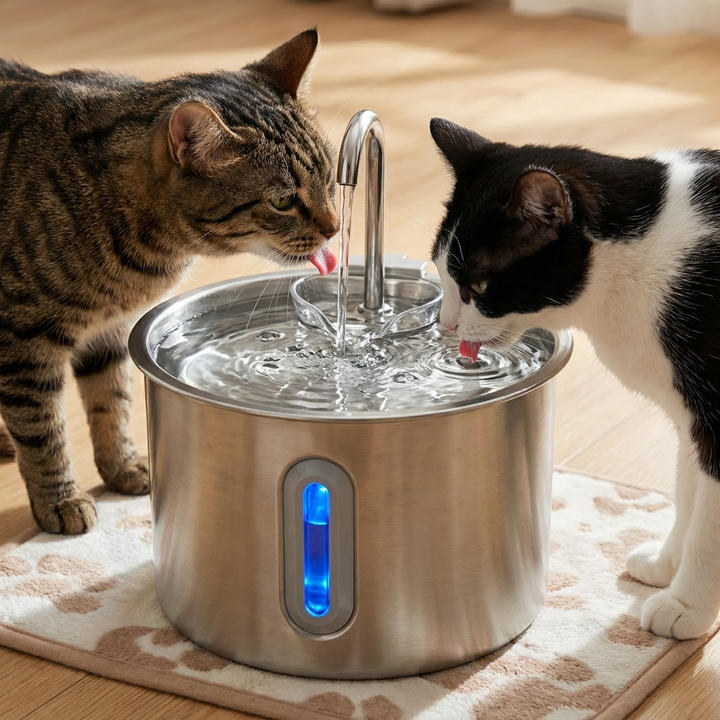 Vandfontæne i rustfrit stål til katte og små hunde